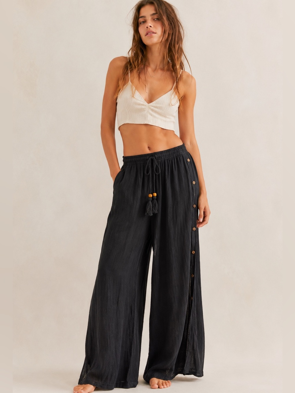 NWT Salty Lemon Black Palazzo Pants with Side Leg Opening